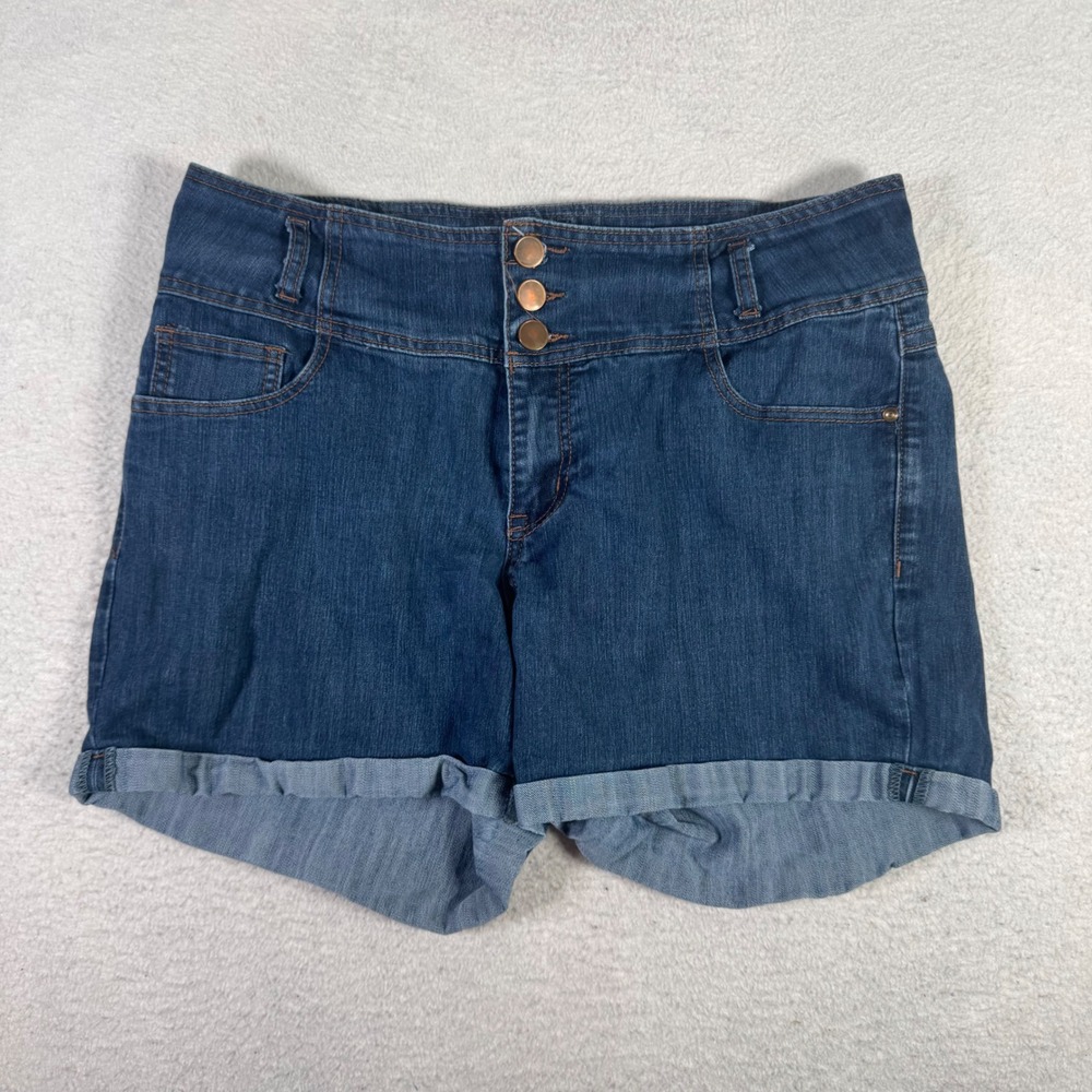 Denim Shorts Womens 18 Dark Wash Blue Good High Waisted Triple Button Cuffed